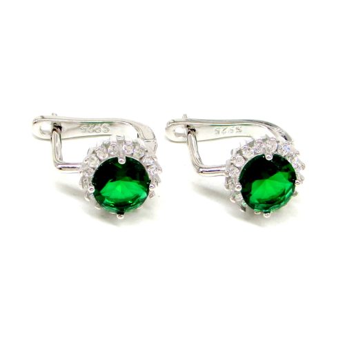 DÍSZES NAP ezüst fülbevaló - smaragdzöld (13 mm)