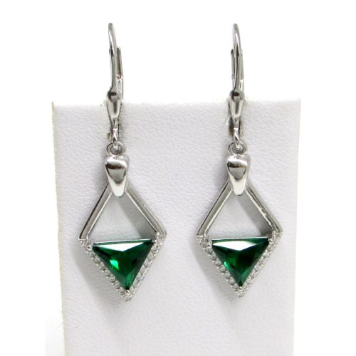 ROMBUSZ ezüst fülbevaló - emerald zöld (40 mm)