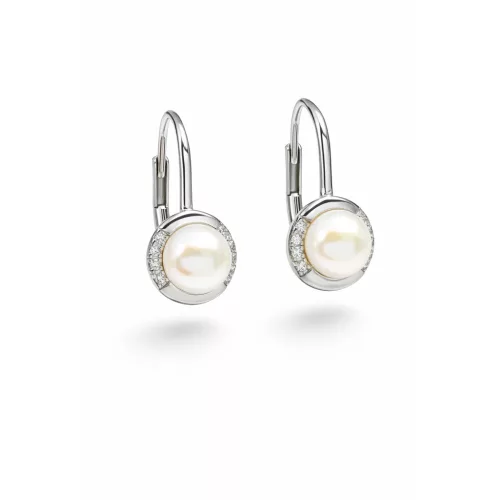 ELEGÁNS GYÖNGY ezüst fülbevaló - oldalt díszített - 16 mm