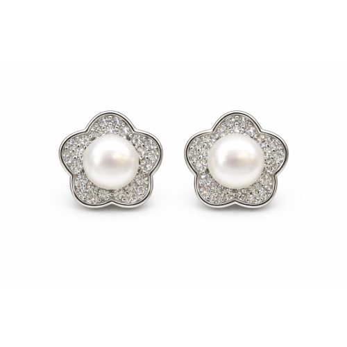 GYÖNGYÖS VIRÁG ezüst bedugós fülbevaló - 10 mm