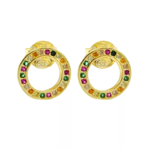 KEREK SZIVÁRVÁNY ezüst bedugós fülbevaló - arany változat (10 mm)