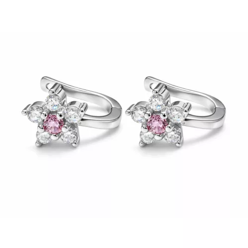 KRISTÁLY VIRÁG ezüst fülbevaló - 15 mm - világos rózsaszín (5 éves kortól 12 éves korig)