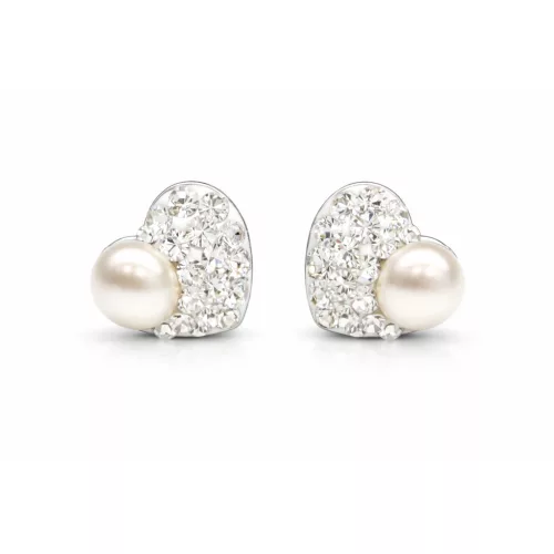 HÉRA GYÖNGYÖS SZÍV bedugós fülbevaló - 10 mm (crystal fehér)