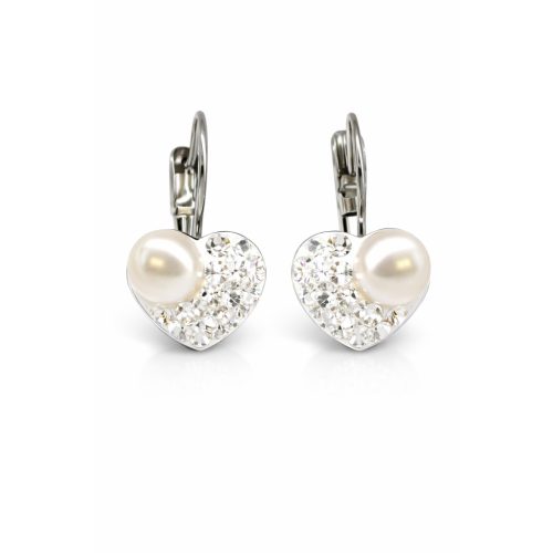 HÉRA GYÖNGYÖS SZÍV kapcsos fülbevaló - 10 mm (crystal fehér)