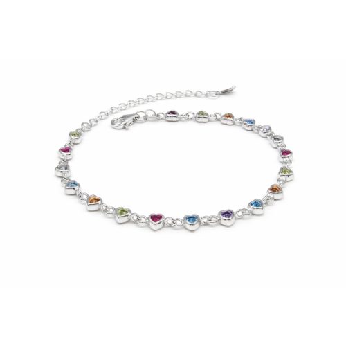 SZÍVRITMUS ezüst karkötő - színes (17 cm - 21 cm)