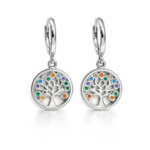 SZÍNES ÉLETFA ezüst kapcsos fülbevaló - 25 mm