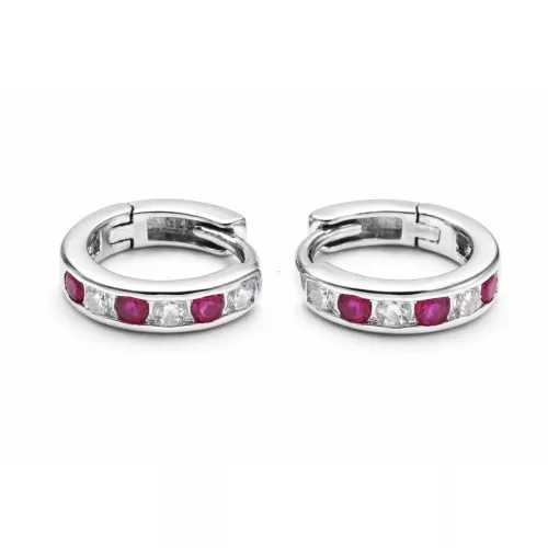 SZÍNES KARIKA BABA ezüst fülbevaló - 12 mm (fehér/pink)