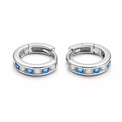 SZÍNES KARIKA BABA ezüst fülbevaló - 12 mm (fehér/kék)