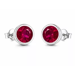 KEREK KRISTÁLY ezüst fülbevaló - fuchsia (6 mm)