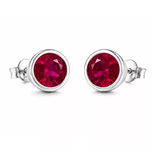 KEREK KRISTÁLY ezüst fülbevaló - fuchsia (6 mm)