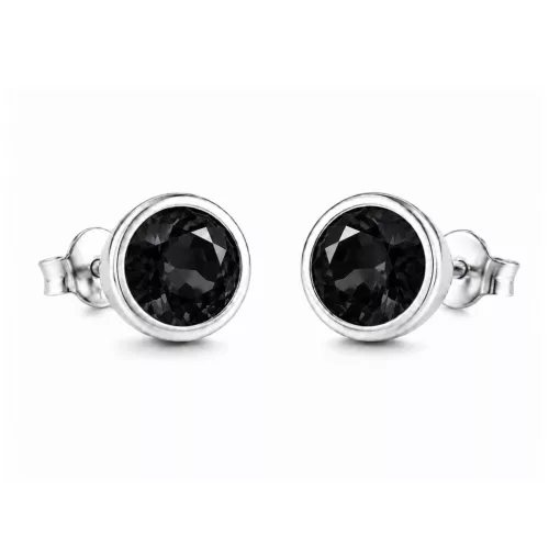 KEREK KRISTÁLY ezüst fülbevaló - fekete (6 mm)