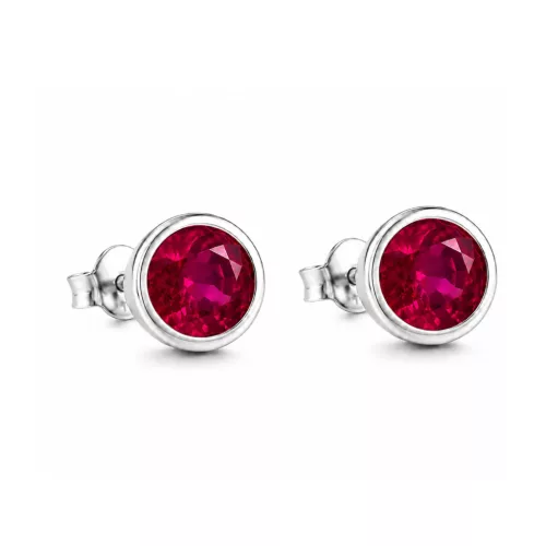 KEREK KRISTÁLY ezüst fülbevaló - fuchsia (5 mm)