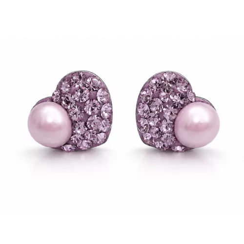 HÉRA GYÖNGYÖS SZÍV bedugós fülbevaló - 10 mm (powder rose mályva)