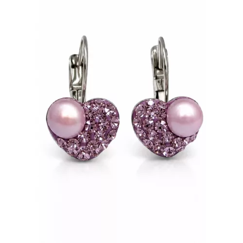 HÉRA GYÖNGYÖS SZÍV kapcsos fülbevaló - 10 mm (powder rose mályva)